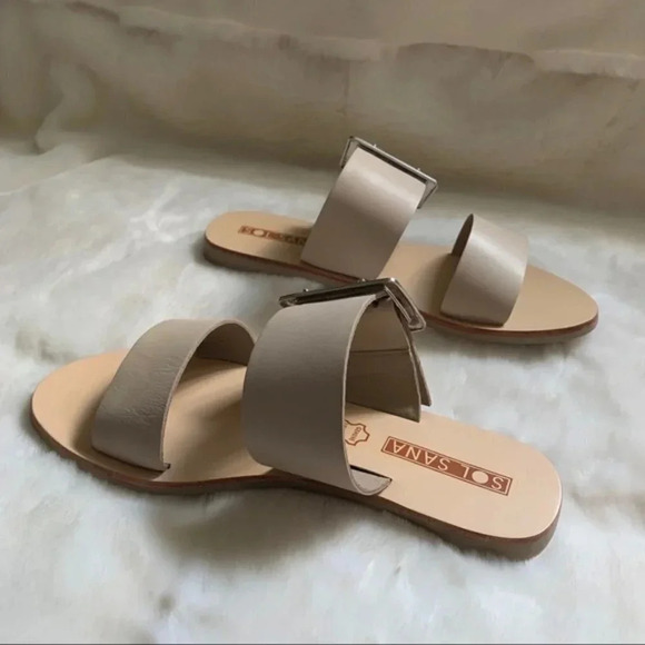 Sol Sana Women’s Sandals April II Slide Flats Straps Leather Buckle Ecru Size 6 - Picture 7 of 15